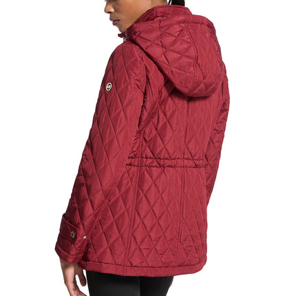 Michael Kors Women's Quilted Hooded Jacket Cherry