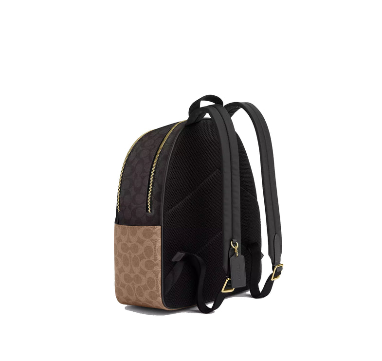 Coach Women's Court Backpack In Blocked Signature Canvas Gold/Walnut/Tan