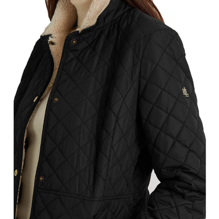 Ralph Lauren Women's Corduroy Trim Quilted Coat Black - Hemen Kargoda