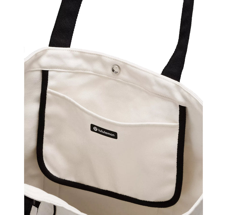 lululemon Unisex Daily Multi Pocket Canvas Tote Bag 20L Logo Natural/Black
