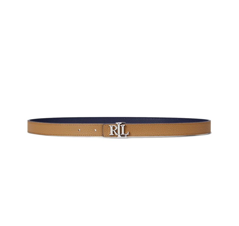 Polo Ralph Lauren Women's Logo Reversible Leather Skinny Belt Refined Navy/Camel