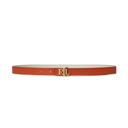 Polo Ralph Lauren Women's Logo Reversible Leather Skinny Belt Explorer Sand/Rust Orange