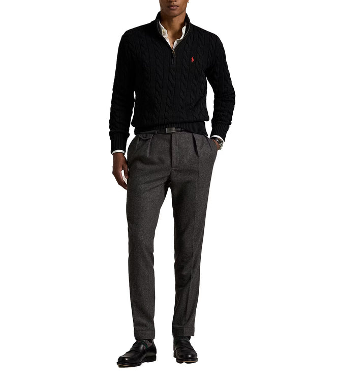 Polo Ralph Lauren Men's Cable-Knit Cotton Quarter-Zip Sweater Polo Black