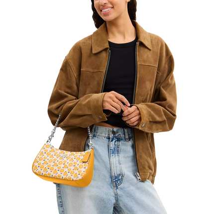 Coach Women's Teri Shoulder Bag With Floral Print Silver/Chalk/Buttercup Multi