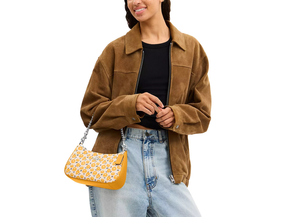 Coach Women's Teri Shoulder Bag With Floral Print Silver/Chalk/Buttercup Multi