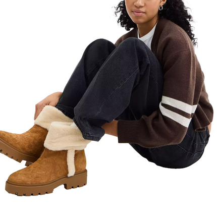 Coach Women's Chunky Sherpa Bootie In Signature Suede Tobacco