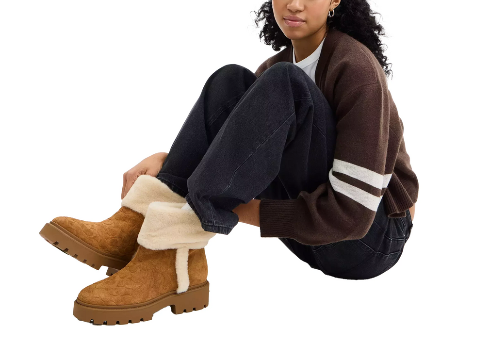 Coach Women's Chunky Sherpa Bootie In Signature Suede Tobacco