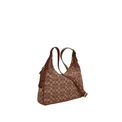 Coach Women's Ella Shoulder Bag In Signature Chenille Gold/Light Khaki/Vintage Brown
