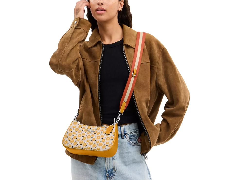 Coach Women's Teri Shoulder Bag With Floral Print Silver/Chalk/Buttercup Multi