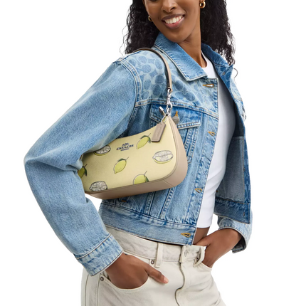 Coach Women's Teri Shoulder Bag With Lemon Print Silver/Garden Glade Multi