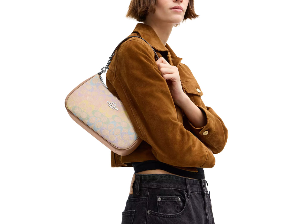 Coach Women's Teri Shoulder Bag In Rainbow Signature Canvas Silver/Sand Multi