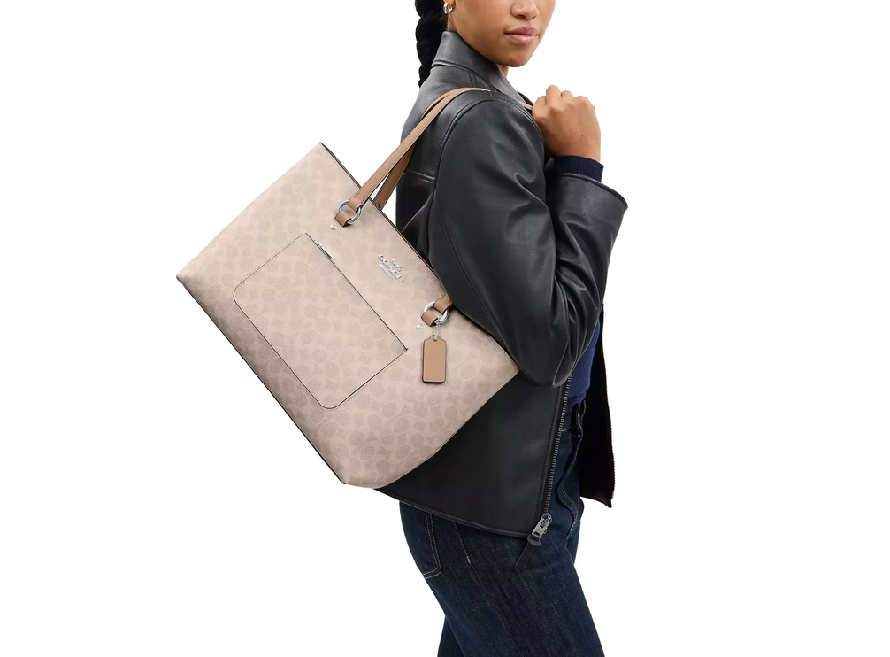 Coach Women's Station Tote Bag In Signature Canvas Silver/Sand/Taupe