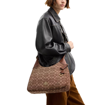 Coach Women's Ella Shoulder Bag In Signature Chenille Gold/Light Khaki/Vintage Brown