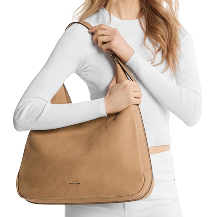 Michael Kors Women's Nolita Large Nubuck Hobo Shoulder Bag Camel