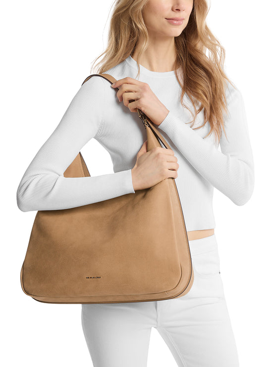 Michael Kors Women's Nolita Large Nubuck Hobo Shoulder Bag Camel