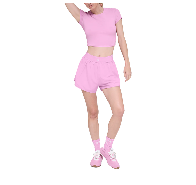alo Women's Alosoft Crop Finesse Short Sleeve Candy Heart Pink