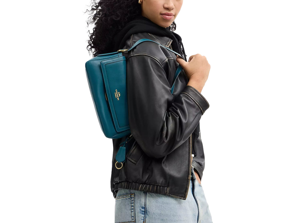 Coach Women's Etta Small Flap Shoulder Bag Gold/Teal Ink