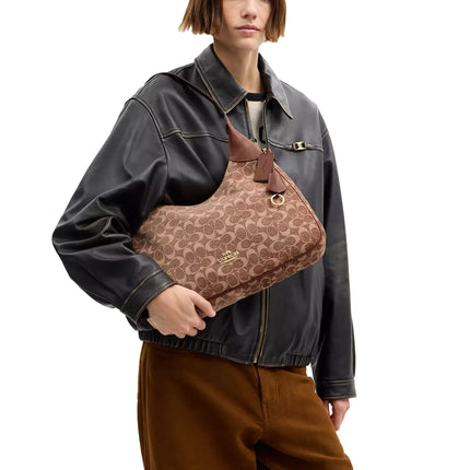 Coach Women's Ella Shoulder Bag In Signature Chenille Gold/Light Khaki/Vintage Brown