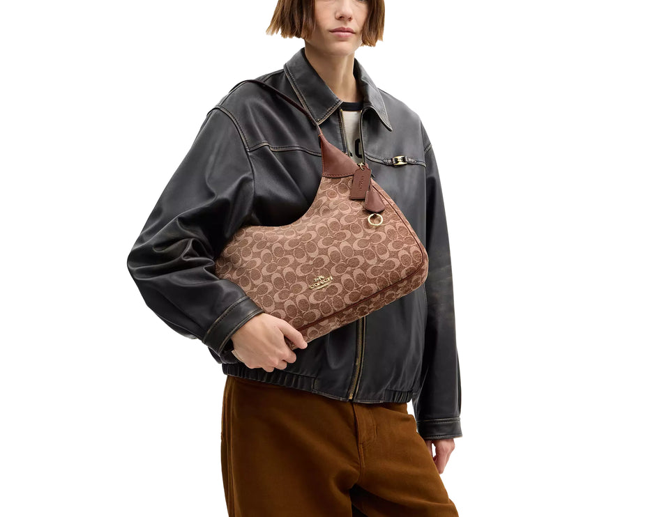 Coach Women's Ella Shoulder Bag In Signature Chenille Gold/Light Khaki/Vintage Brown