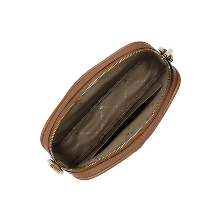 Michael Kors Women's Jet Set Pebbled Leather Camera Crossbody Bag Luggage/Gold