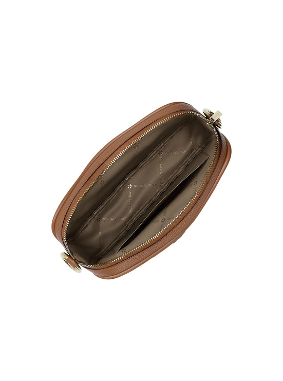 Michael Kors Women's Jet Set Pebbled Leather Camera Crossbody Bag Luggage/Gold