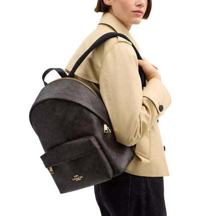 Coach Women's Taylor Small Backpack In Signature Canvas Gold/Walnut/Black