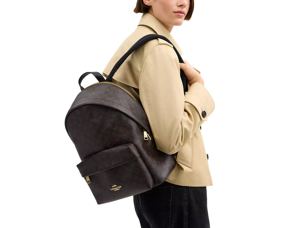 Coach Women's Taylor Small Backpack In Signature Canvas Gold/Walnut/Black
