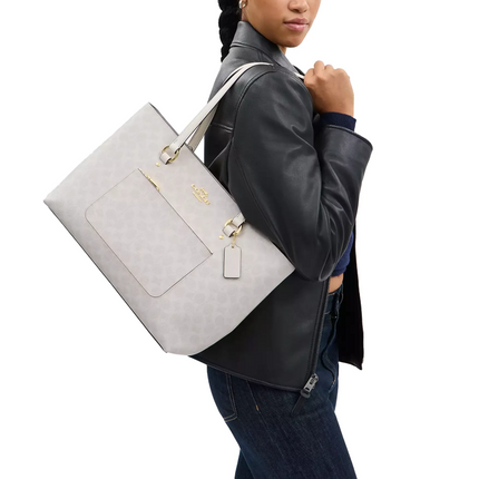 Coach Women's Station Tote Bag In Signature Canvas Gold/White/Chalk