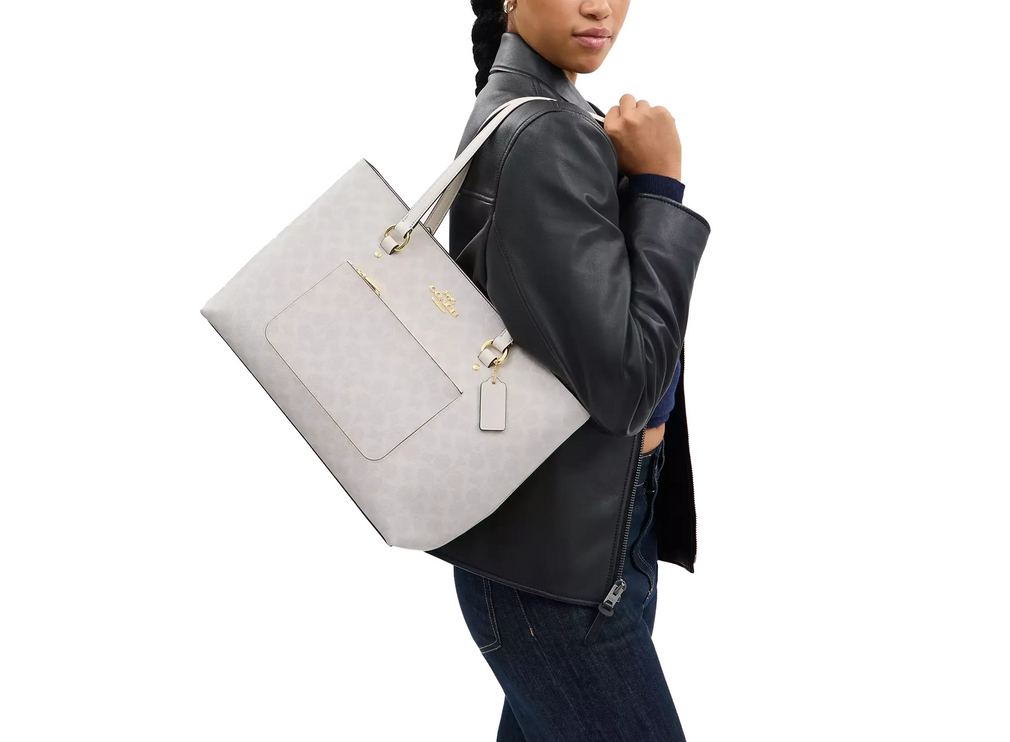 Coach Women's Station Tote Bag In Signature Canvas Gold/White/Chalk