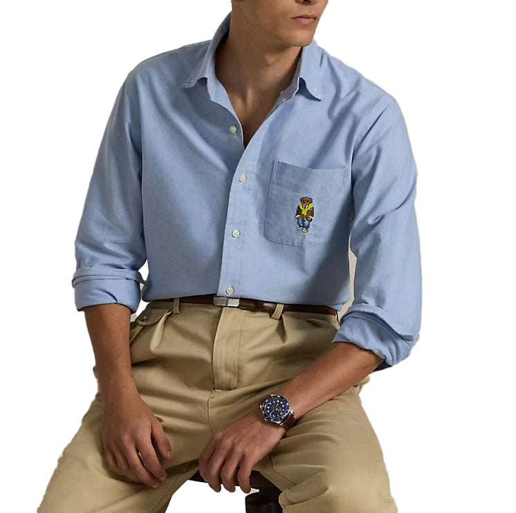 Polo Ralph Lauren Men's Classic Fit Polo Bear Oxford Shirt Blue Heritage Bear