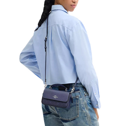 Coach Women's Mini Josie Top Handle Bag In Signature Canvas Silver/Blue/Navy