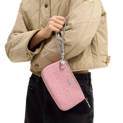 Coach Women's Nolita 19 In Signature Leather With Heart Charm Silver/Pink