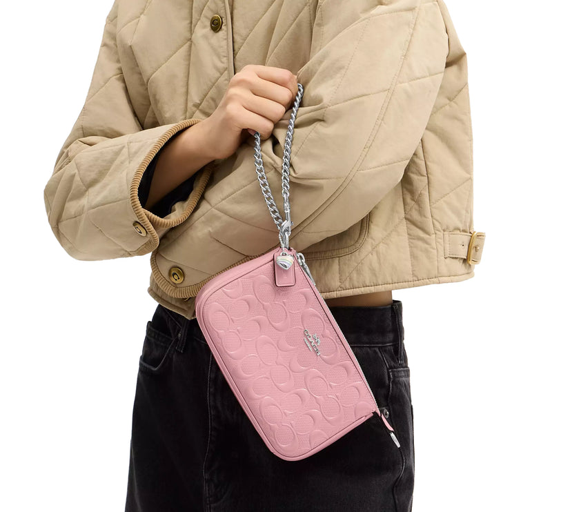 Coach Women's Nolita 19 In Signature Leather With Heart Charm Silver/Pink