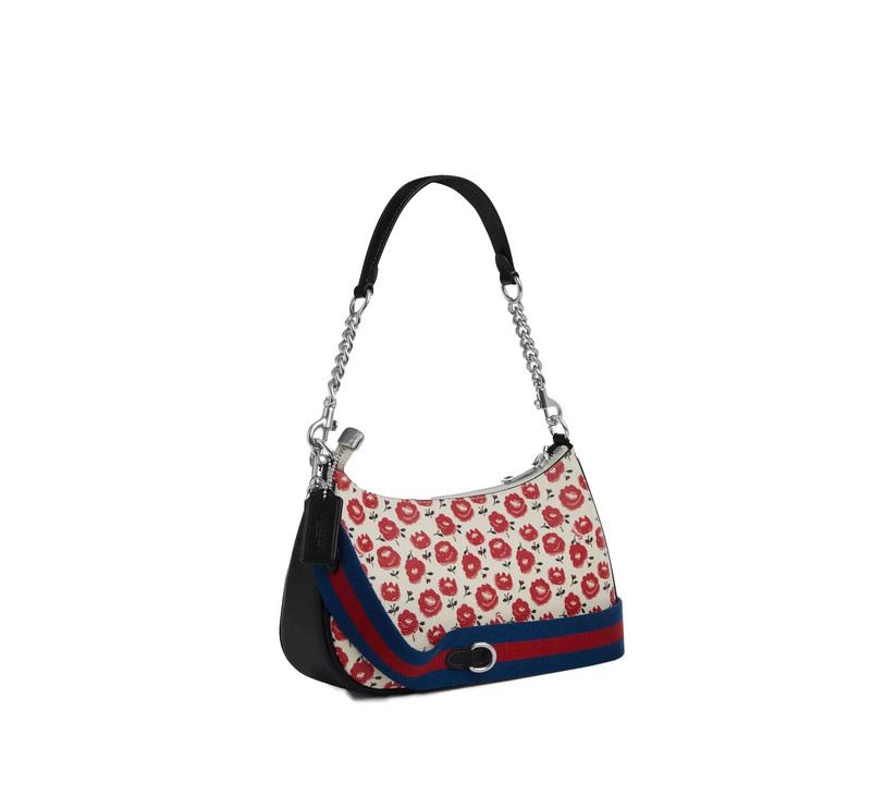 Coach Women's Teri Shoulder Bag With Floral Print Silver/Chalk/Black Multi