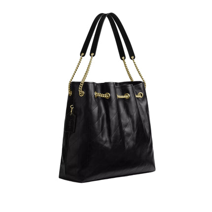 Coach Women's Evelyn Large Shoulder Bag With Quilting Gold/Black