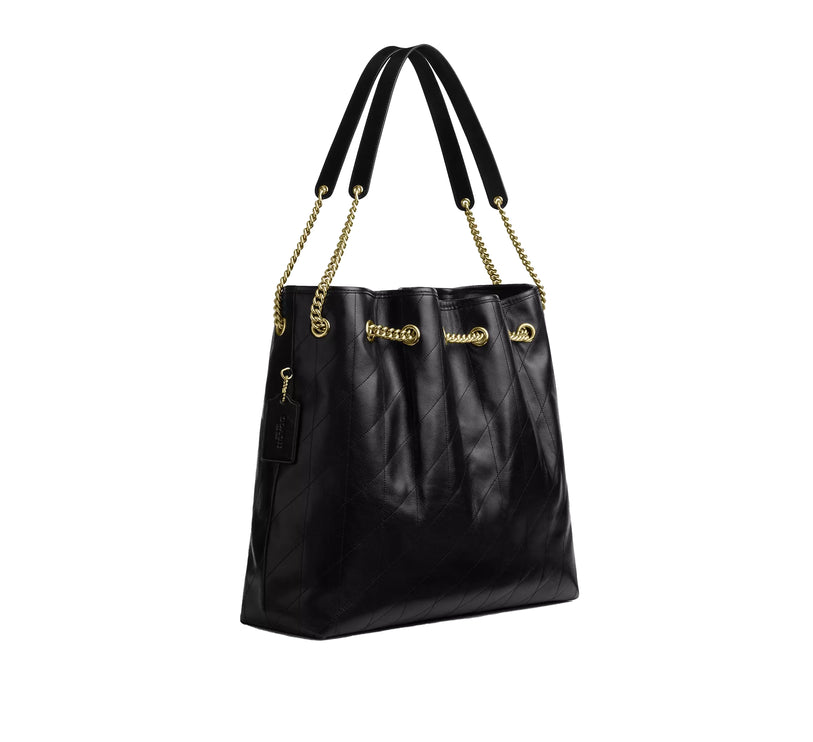 Coach Women's Evelyn Large Shoulder Bag With Quilting Gold/Black