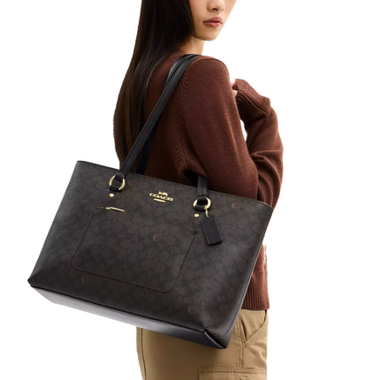 Coach Women's Station Tote Bag In Signature Canvas Gold/Walnut/Black