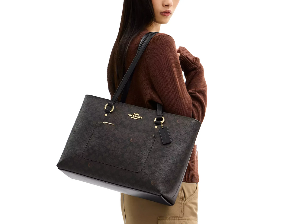 Coach Women's Station Tote Bag In Signature Canvas Gold/Walnut/Black