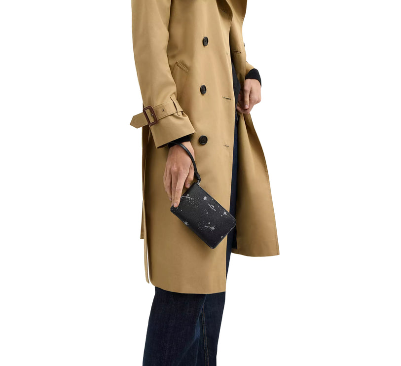 Coach Women's Corner Zip Wristlet With Star Print Silver/Black Multi