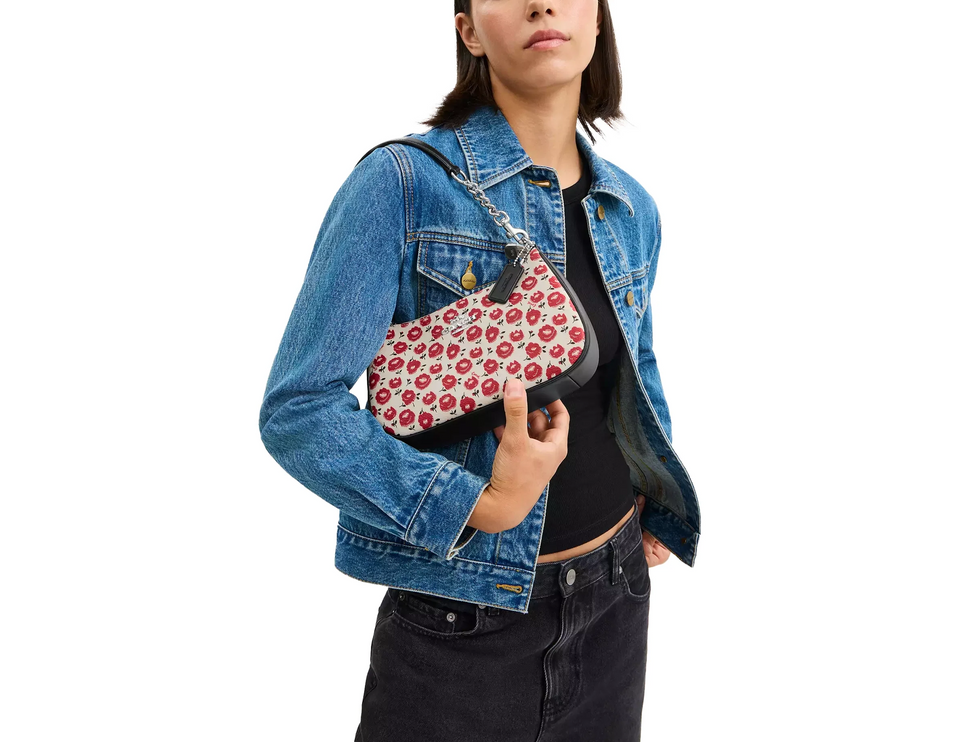 Coach Women's Teri Shoulder Bag With Floral Print Silver/Chalk/Black Multi