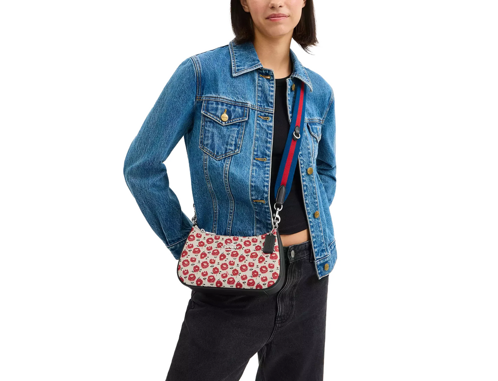 Coach Women's Teri Shoulder Bag With Floral Print Silver/Chalk/Black Multi