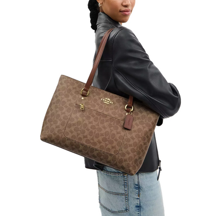 Coach Women's Station Tote Bag In Signature Canvas Gold/Tan/Brown