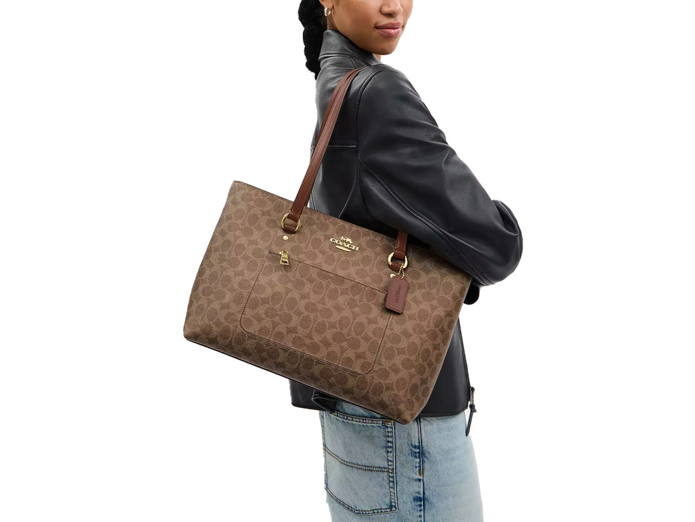 Coach Women's Station Tote Bag In Signature Canvas Gold/Tan/Brown