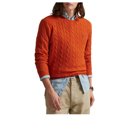 Polo Ralph Lauren Men's Cable-Knit Wool-Cashmere Sweater Dark Jaffa Orange