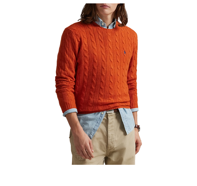 Polo Ralph Lauren Men's Cable-Knit Wool-Cashmere Sweater Dark Jaffa Orange