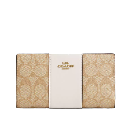 Coach Women's Slim Zip Wallet In Signature Canvas With Stripe Gold/Light Khaki/Chalk Lt Saddle