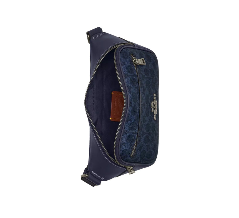 Coach Unisex Elias Belt Bag In Signature Canvas Gunmetal/Denim/Midnight Navy