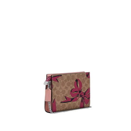 Coach Women's Slim Crossbody Bag In Signature Canvas With Bow Print Silver/Tan/Pink Multi