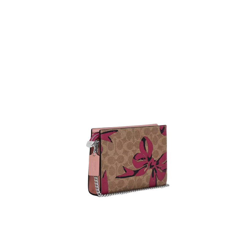 Coach Women's Slim Crossbody Bag In Signature Canvas With Bow Print Silver/Tan/Pink Multi