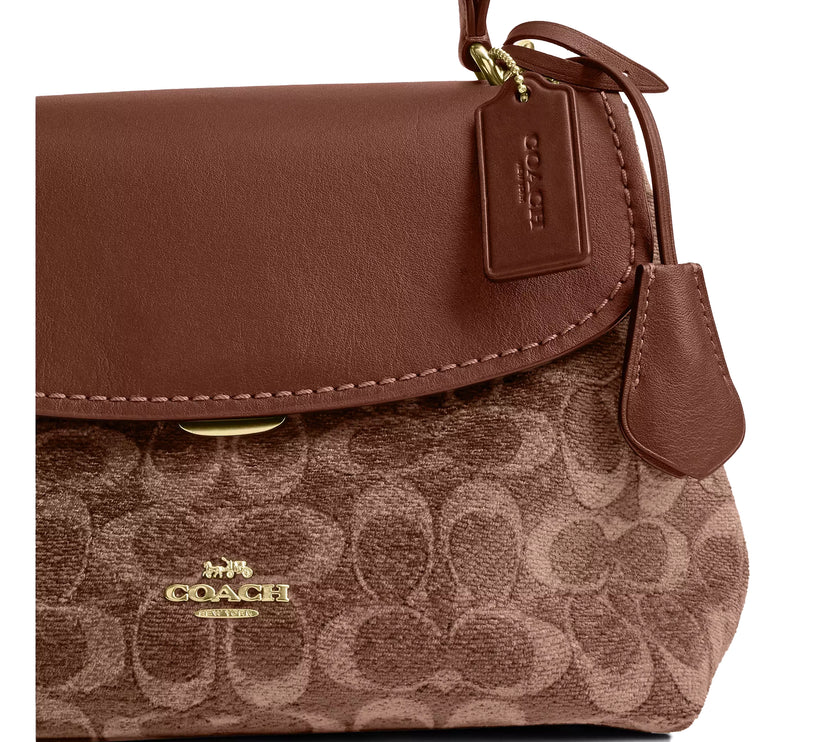 Coach Women's Emory Top Handle Bag In Signature Chenille Gold/Light Khaki/Vintage Brown